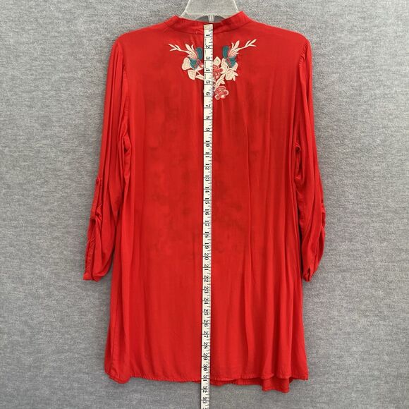 Luna Moon Embroidered Tunic Top Size M Boho Vibrant Red Orange Gypsy Festival - Picture 13 of 15